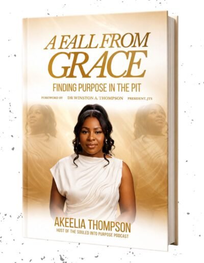 Front cover of A Fall From Grace: Finding Purpose in the Pit by Akeelia Thompson featuring an elegant portrait symbolizing hope, redemption, and spiritual transformation.