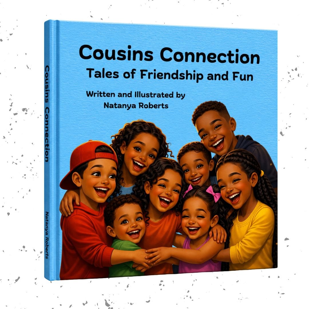 Front cover of Cousins Connection: Tales of Friendship and Fun by Natanya Roberts featuring smiling cousins sharing joyful moments together.