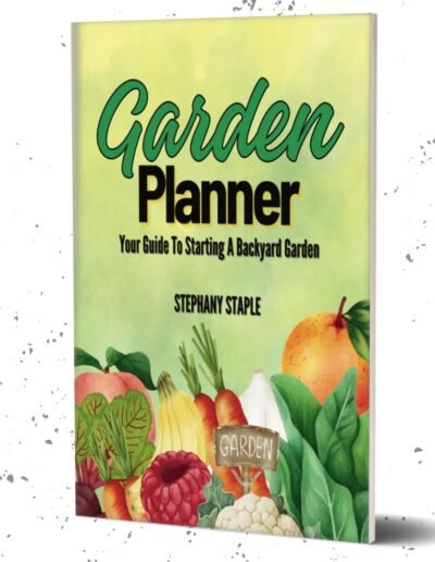 Front cover of Garden Planner by Stephany Staple featuring illustrated fruits and vegetables for backyard gardening and garden planning.